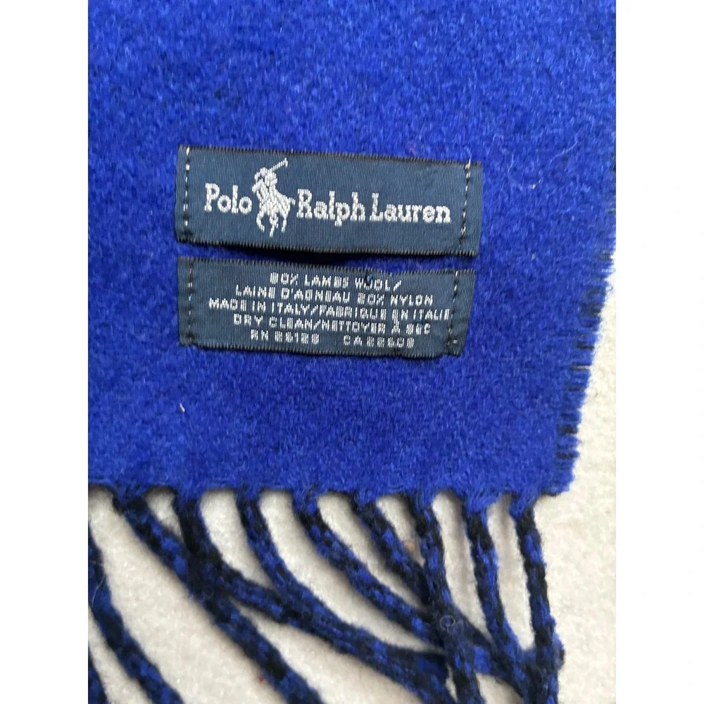 Polo Ralph Lauren Reversible Scarf Black Royal Blue Big Pony Lambswool Italy